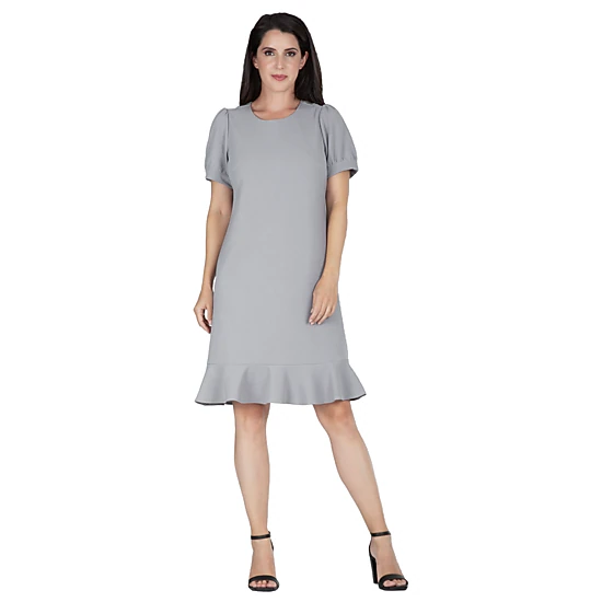 Standards & Practices Women's Puff Sleeves Drop Waist Ruffle Hem Mini Dress
