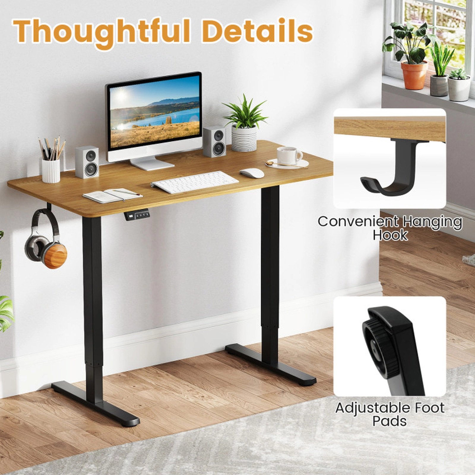 SUGIFT Height Adjustable Standing Desk Frame LED Display 27.5-45.5-in Tall Metal Base for 40-48-in Desktops Black
