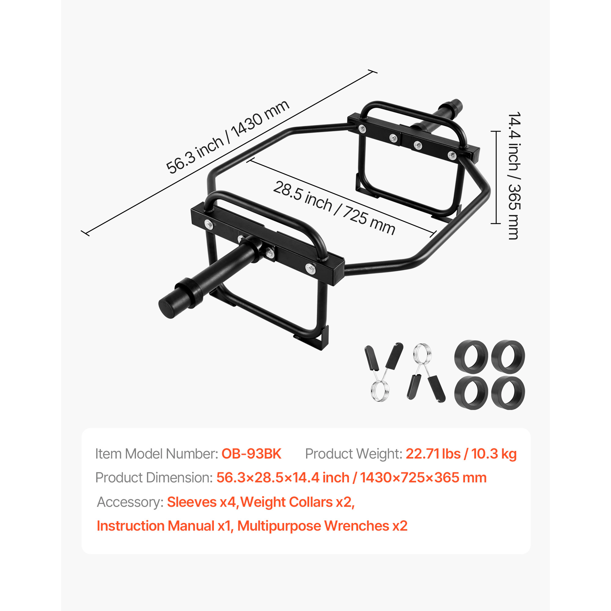HONGGE Trap Bar Hex Bar 2-Inch Hex Barbell 500 LBS Capacity Shrug Bars Weightlifting and Strength Training Equipment