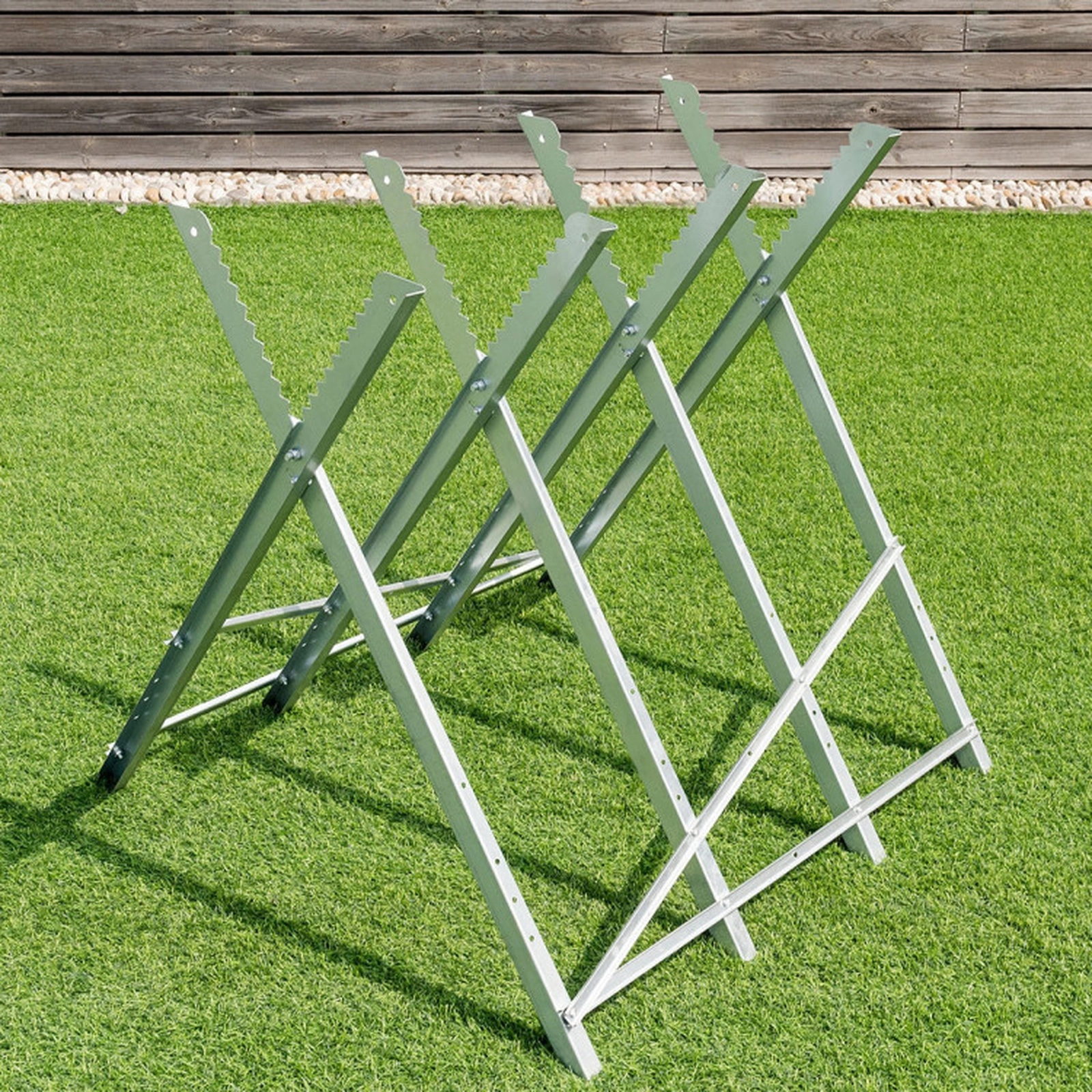 SUGIFT 220-lb Capacity Heavy Duty Portable Folding Steel Sawhorse with 8 Struts and Saw Tooth Wood Grip