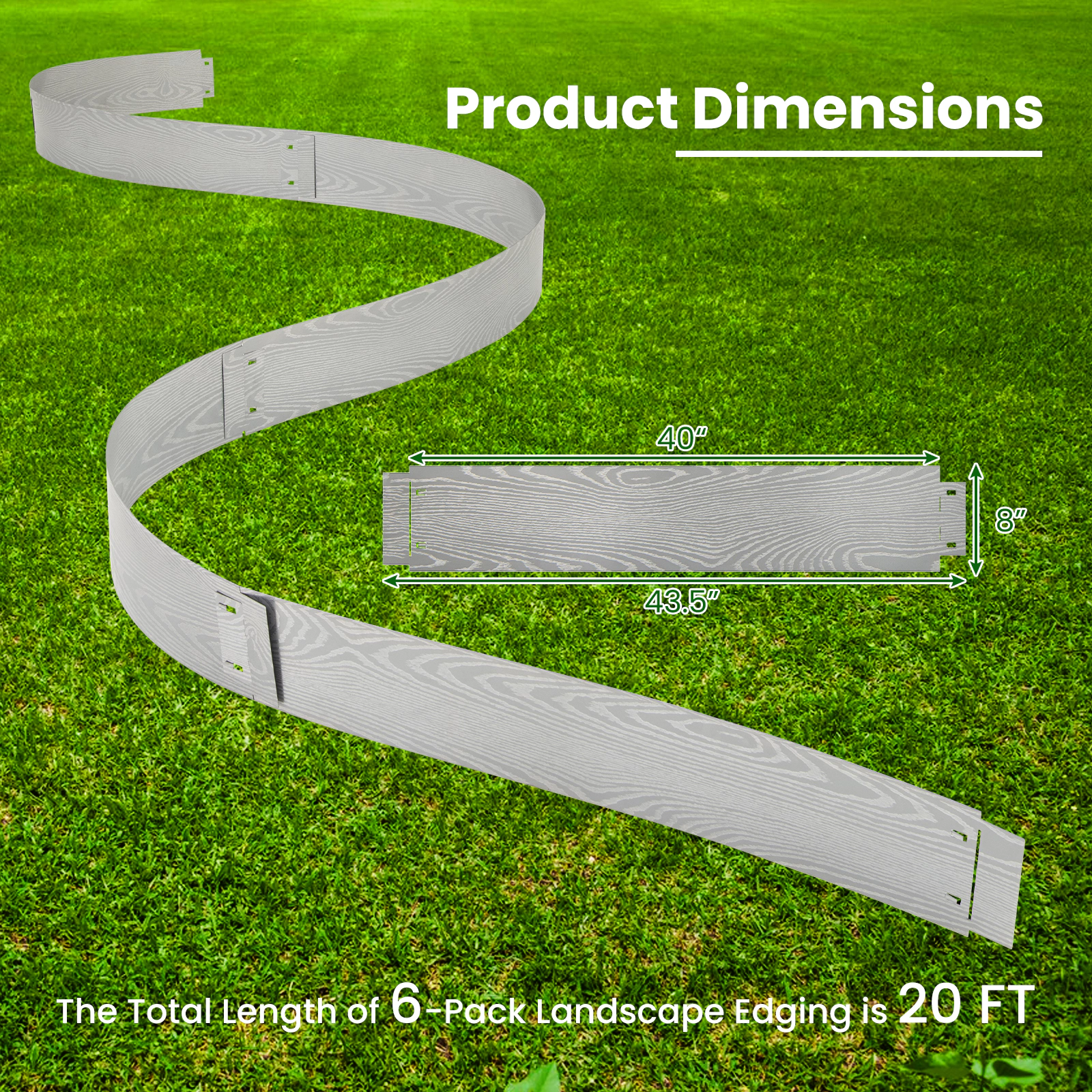 LJG 6-Pack 20 FT Galvanized Metal Landscape Edging for Lawn Yard（Patented）