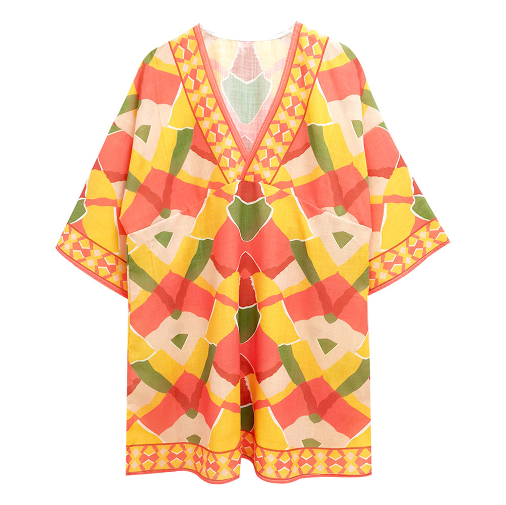 TRUEDAMES Women Geometric Print Cover Up Poncho
