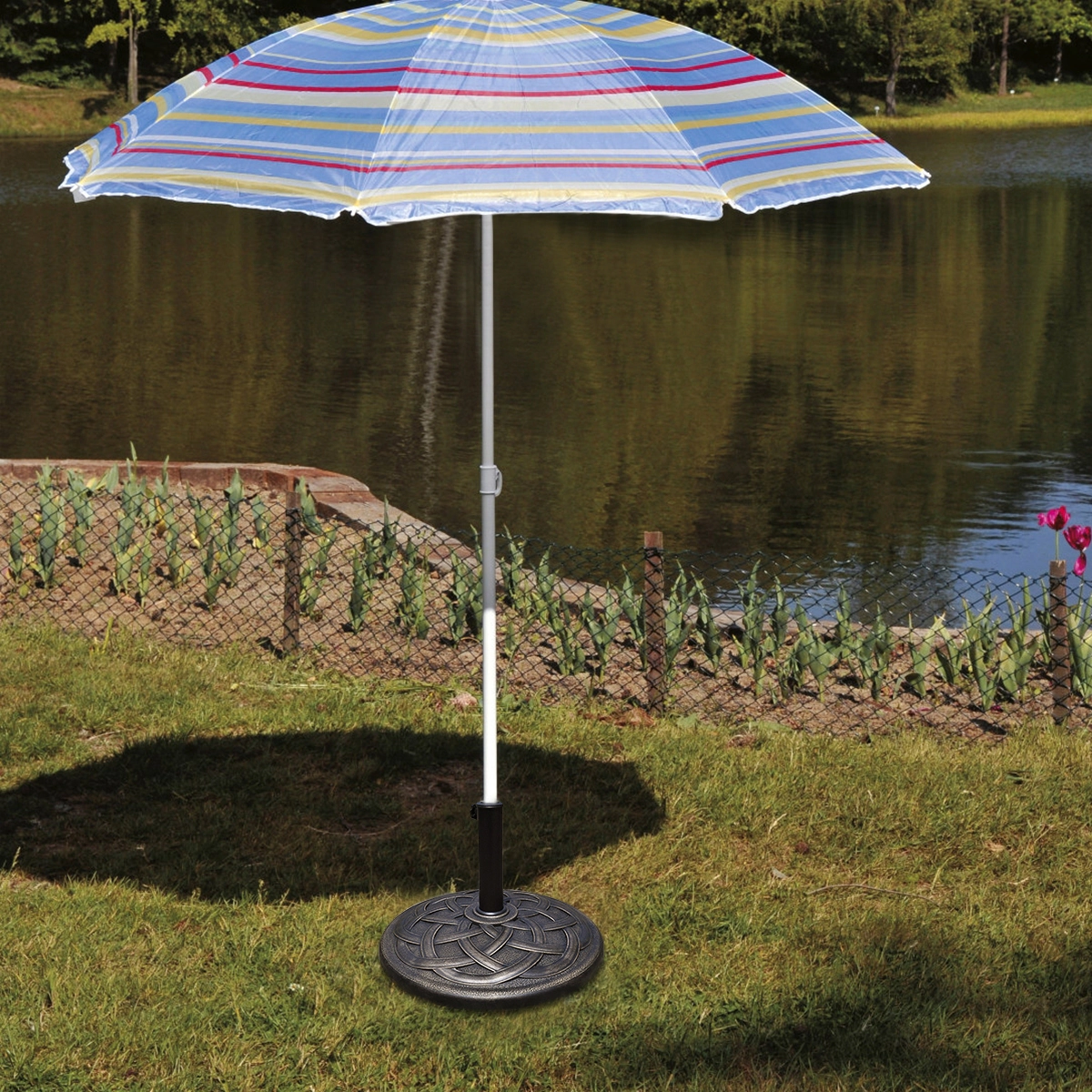 SlickBlue Bronze Patio Umbrella Base with Floral Pattern