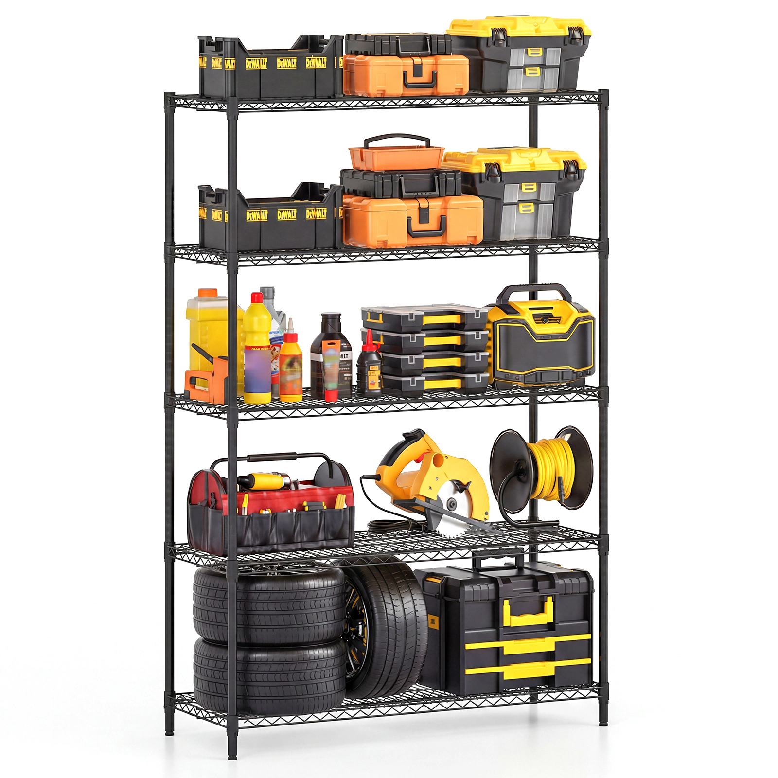 LJG 5-Tier Metal Storage Shelving Unit with V-Shaped Wire Rack