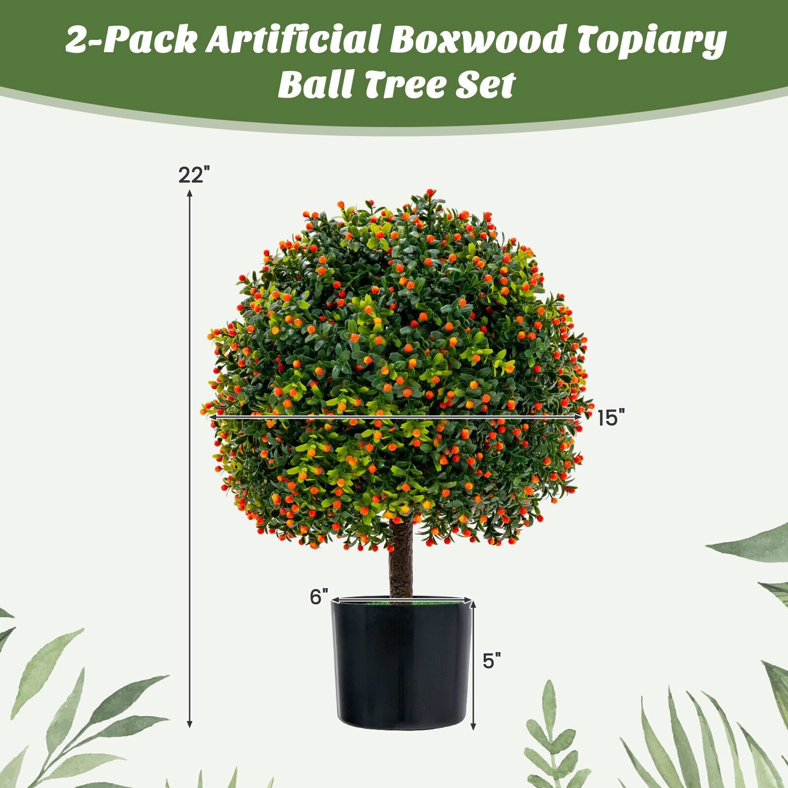 Slickblue 22 inch Faux Boxwood Topiary Trees Set of 2 for Porch Entryway Decor