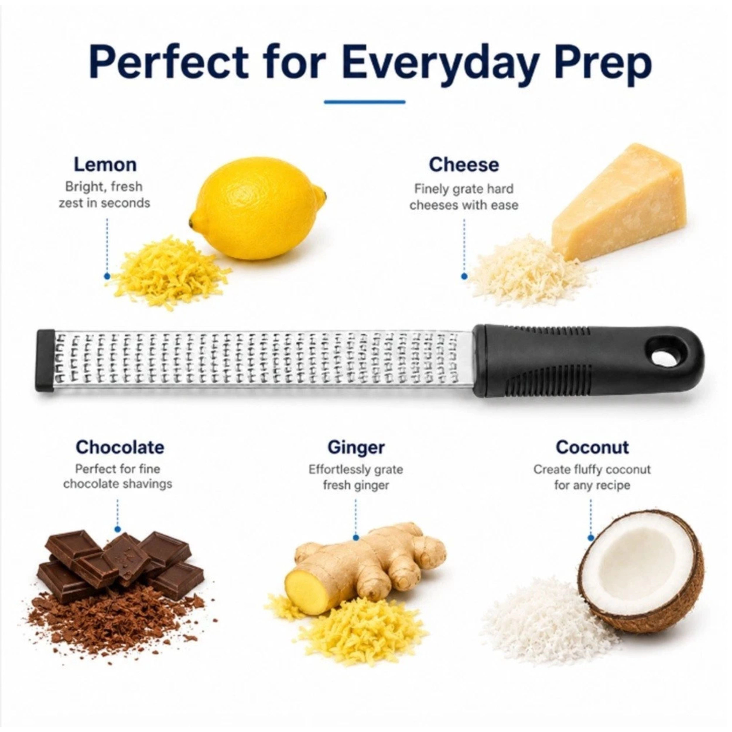 Home Collection Stainless Steel Cheese & Citrus Zester Fine Grater Tool
