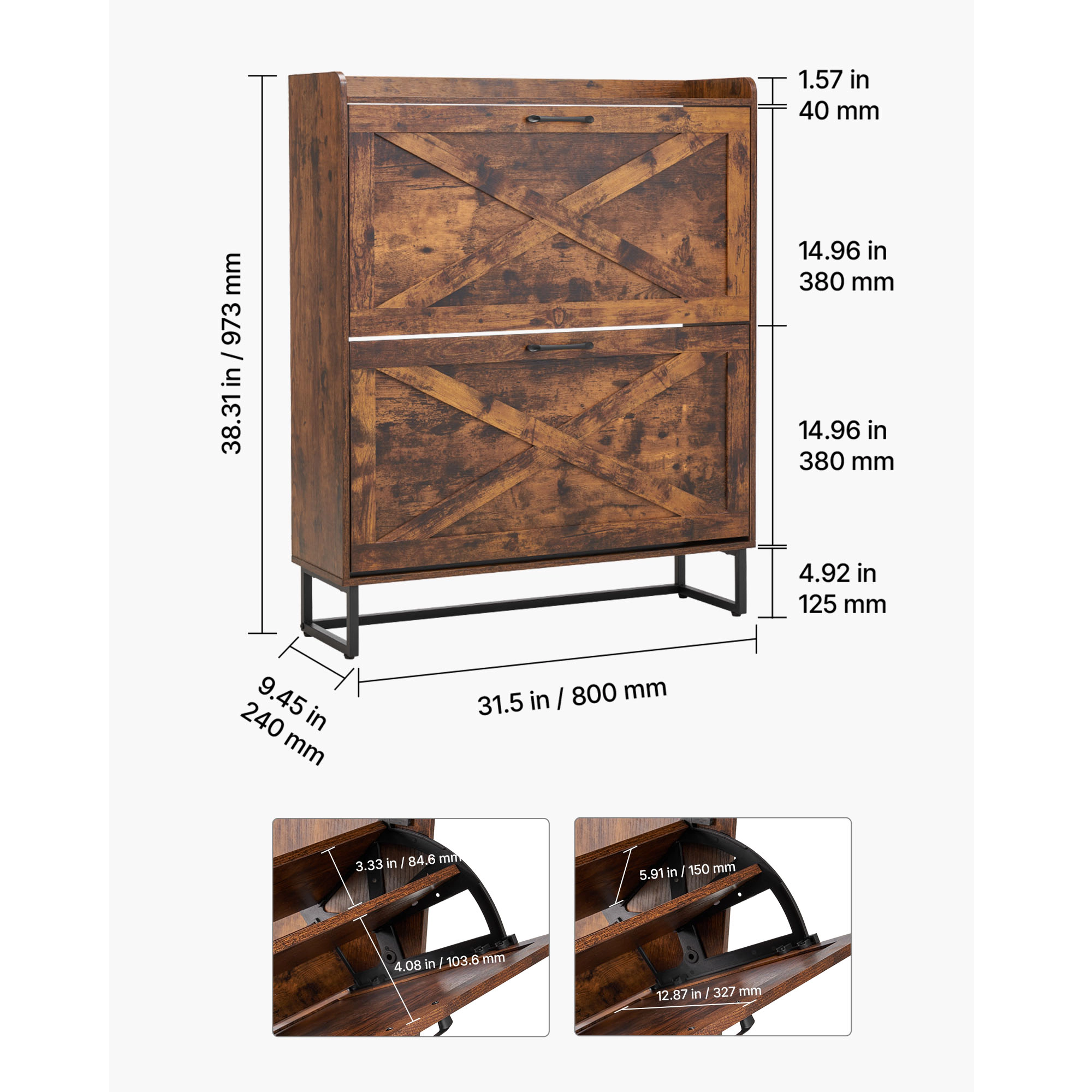 HONGGE Shoe Cabinet with 2 Flip Drawers Shoes Storage Cabinet with Anti-Tipping Device Freestanding Shoe Organizer
