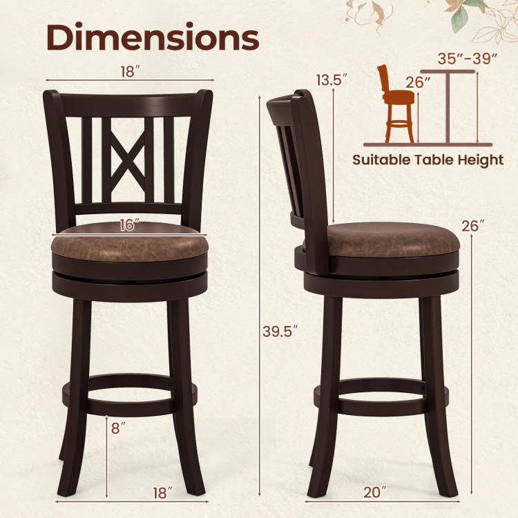 Hivvago Swivel Counter Stools with Decorative Open Back and Comfortable Footrest - Set of 2