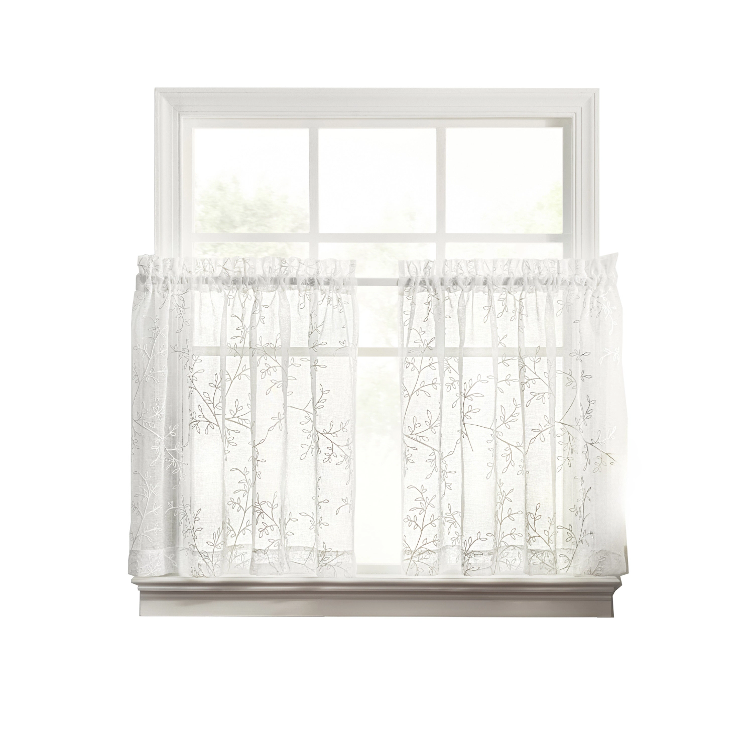 Ellis Curtain Brewster 100% Polyester Embroide Sheer Rod Pocket Tiers