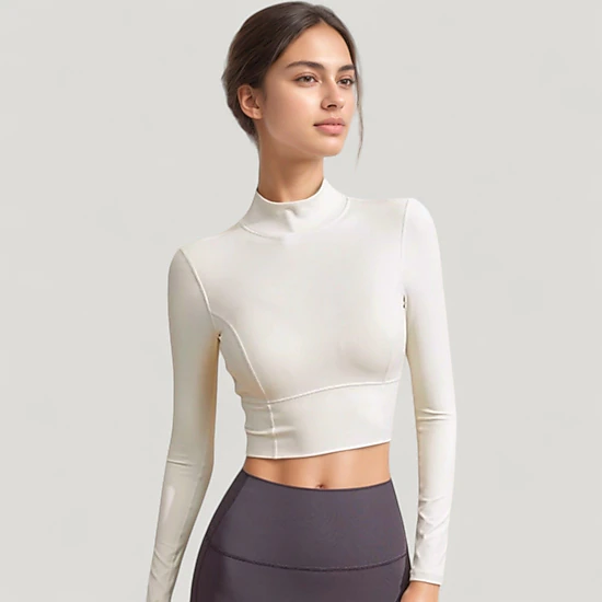 Anna-Kaci Women's Long Sleeve Crop Top with High Neck and Open Back Design
