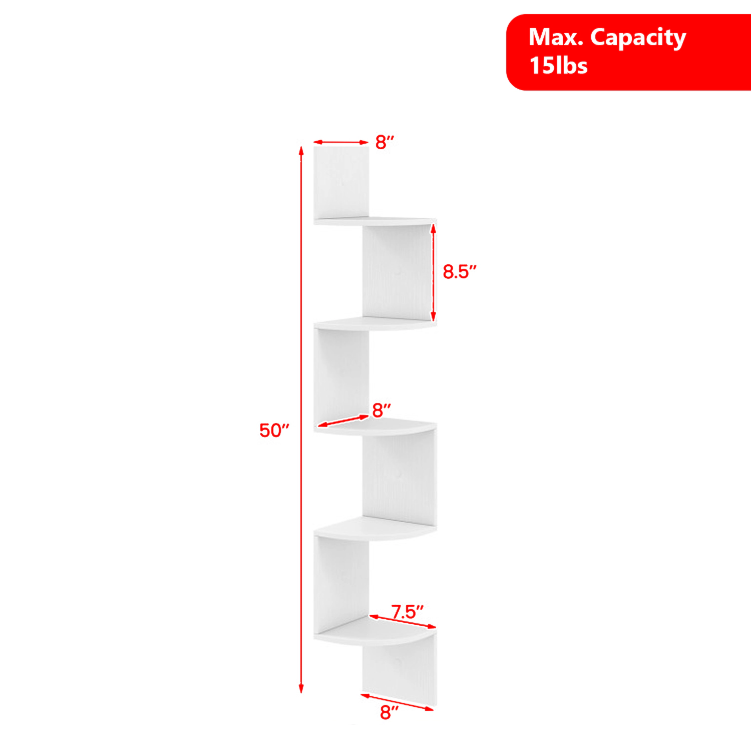 Hivvago Floating Corner Shelf with 5 Open Tiers and Wall-Mounted Design