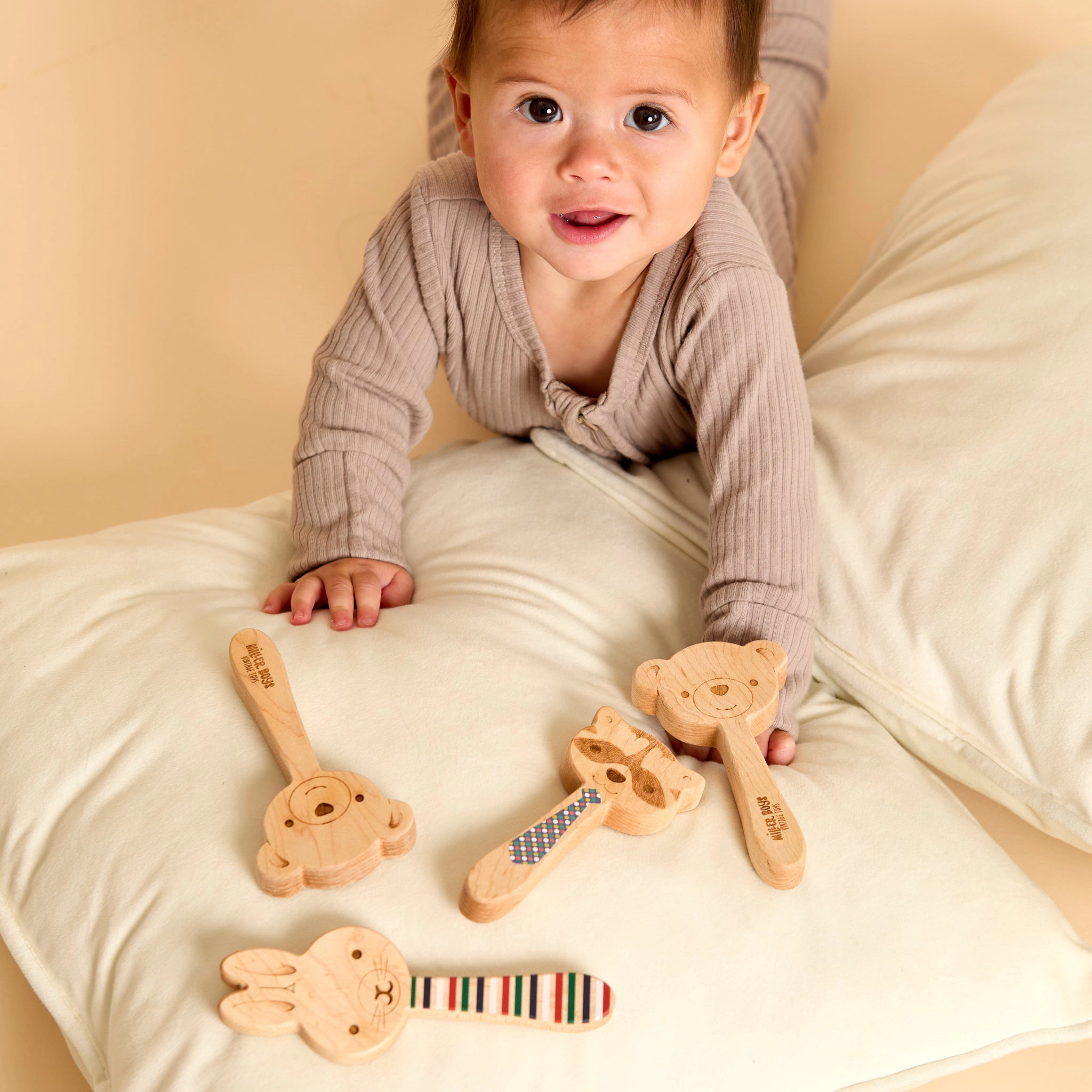 Solid Maple Wood Baby Rattle - Natural Bunny Teether Made in USA