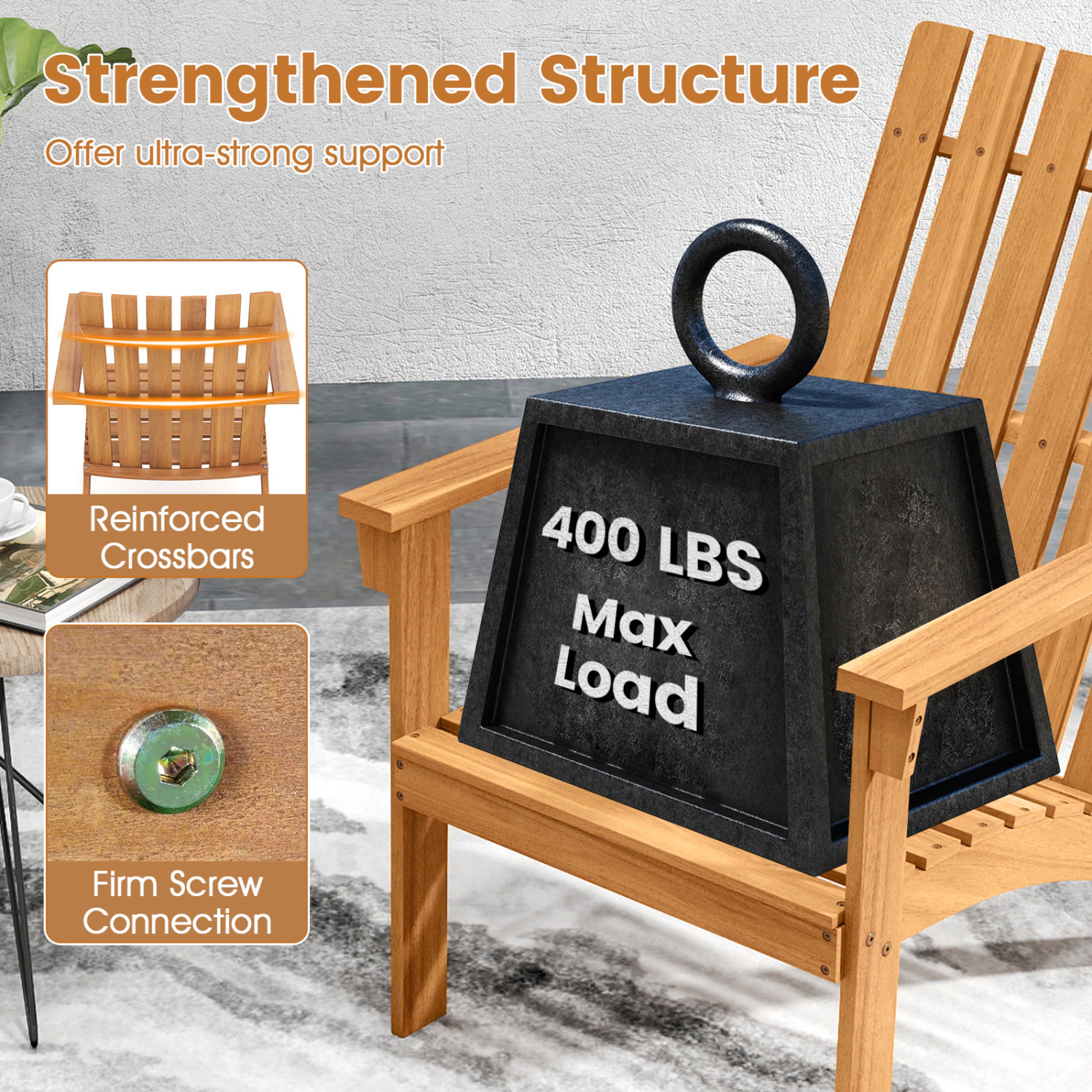 Hivvago Acacia Wood Outdoor Lounge Chair with Armrests