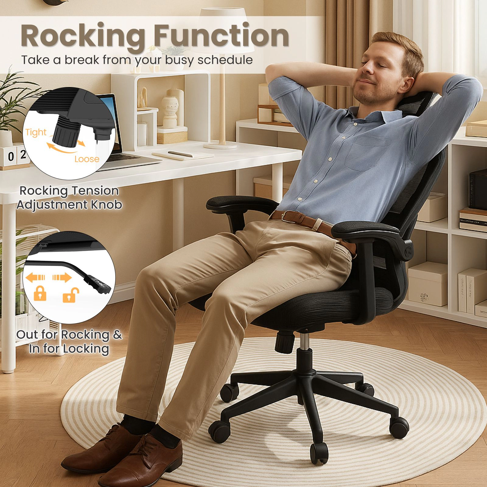 SlickBlue Black Office Chair with Lumbar Support Adjustable Headrest and Armrests