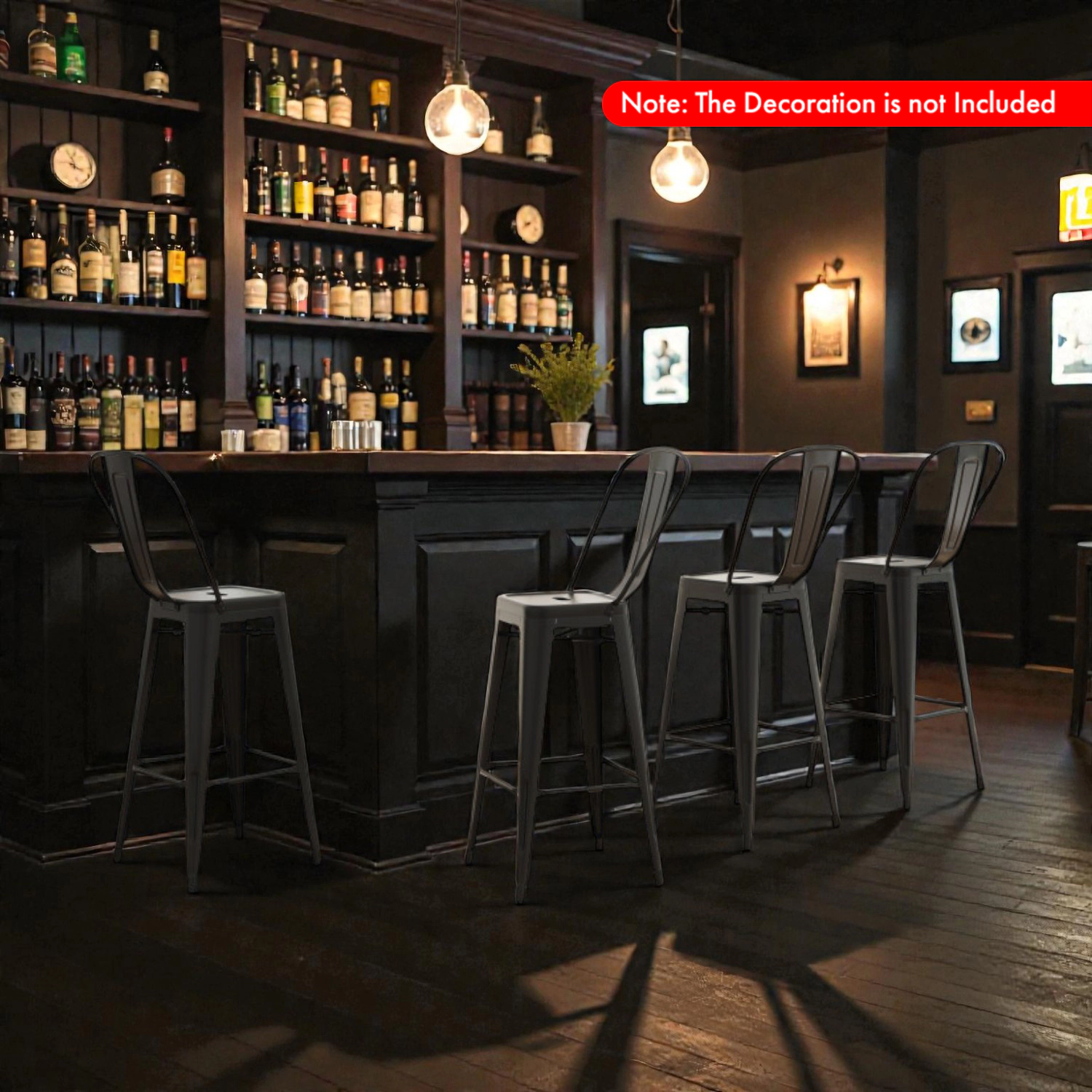 Hivvago Metal Bar Stools with Removable Backrests, Stackable Height Chairs - Set of 4