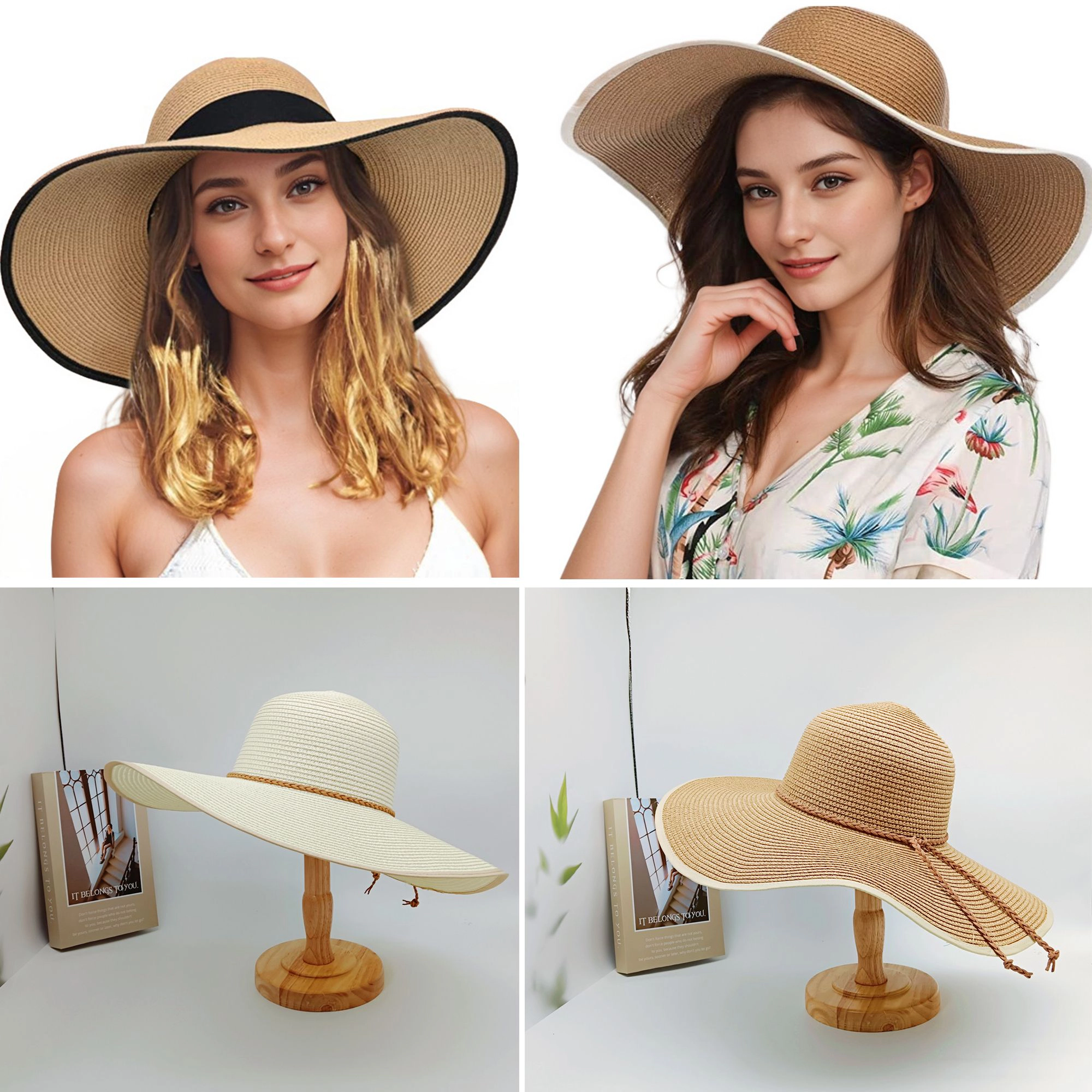 Anna-Kaci Women's Wide Brim Straw Sun Hat with Braided Cord Detail Lightweight Packable Design for Outdoor Protection