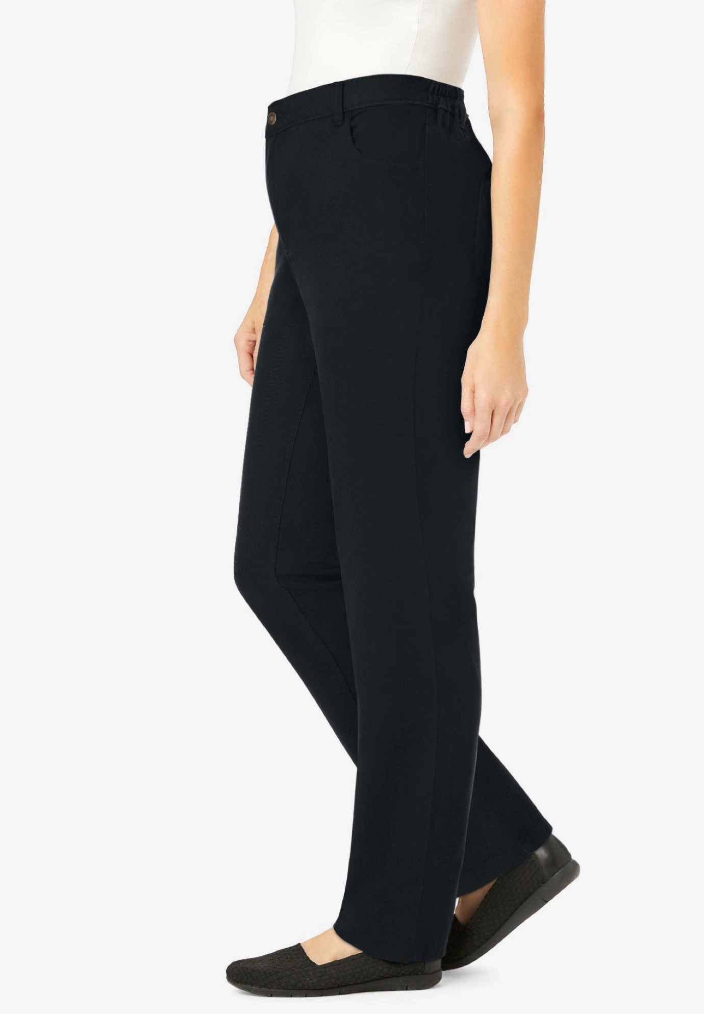 Woman Within Plus Perfect Back-Elastic Gap-Free Straight-Leg Cotton Jeans