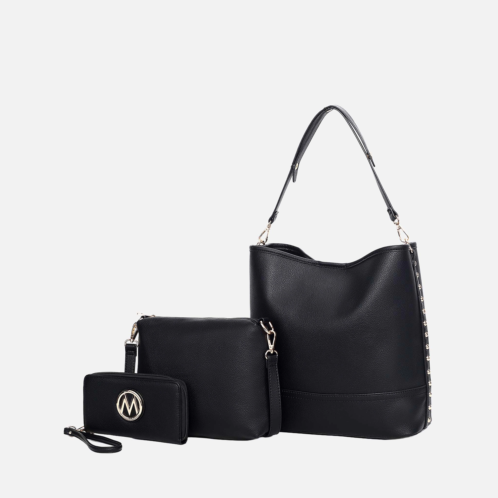 MKF Collection by Mia K Wren 3-Piece Vegan Leather Hobo Bag Set - Hobo, Crossbody Pouch, Wristlet Wallet