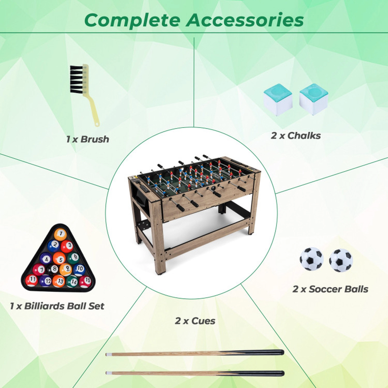 SUGIFT Brown 2-in-1 Swivel Game Table with Foosball and Velvet Pool Surfaces 49-in W 24-in D 35-in H
