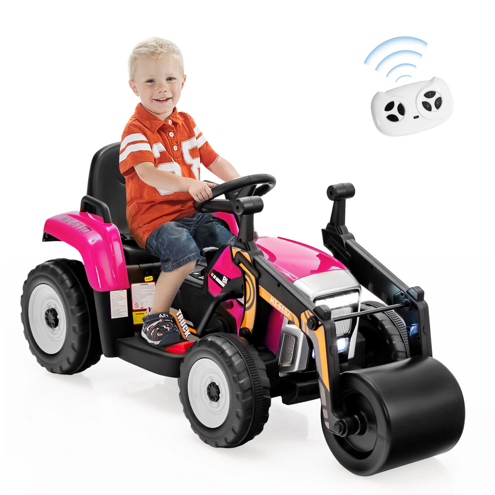 SUGIFT Adjustable Drum Remote Control and LED Lights Kids 12V Ride On Road Roller
