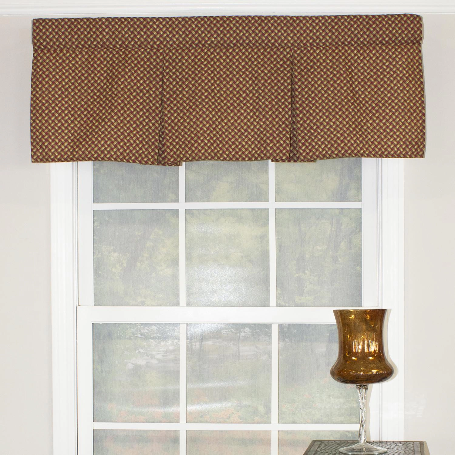 RLF Home Trellis Pleated  100% Cotton with Fully Lined 3" Rod Pocket Valance for Windows 42" x 15" Woodland
