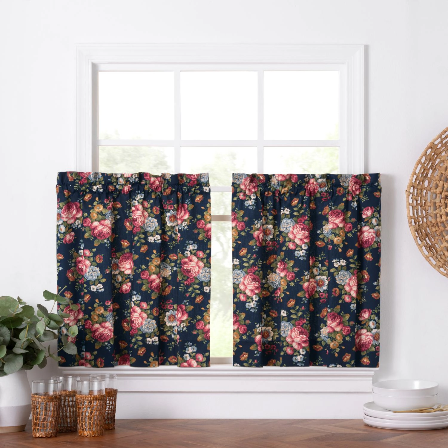 Ellis Bella Stylish Medium Scale Printed Floral Pattern 1.5 Rod Pocket Tier for Windows