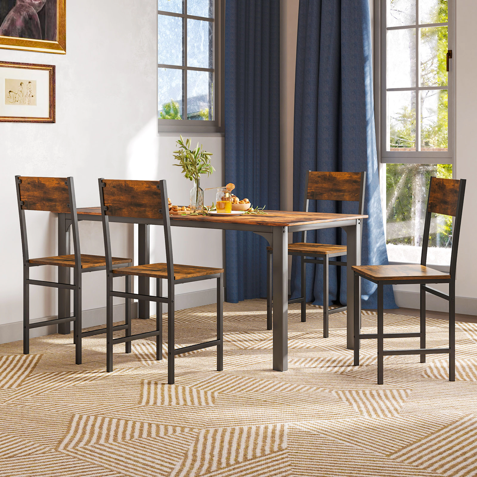LJG Industrial Kitchen Side Chairs Set of 2 with Metal Legs and Slanted Back