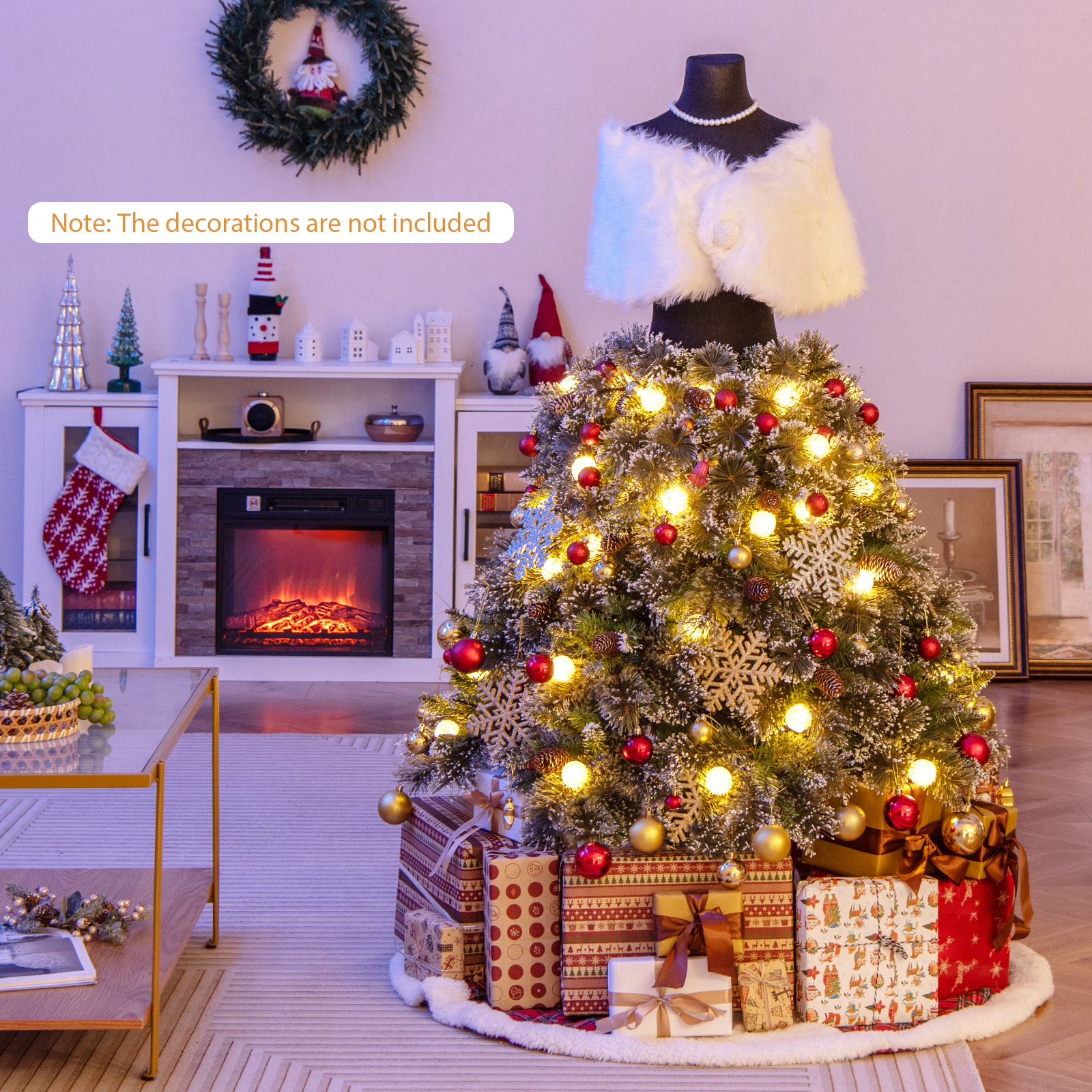 LJG 5 FT Pre-Lit Mannequin Artificial Christmas Tree Hinged Dress Form Xmas Tree with 465 Branch Tips