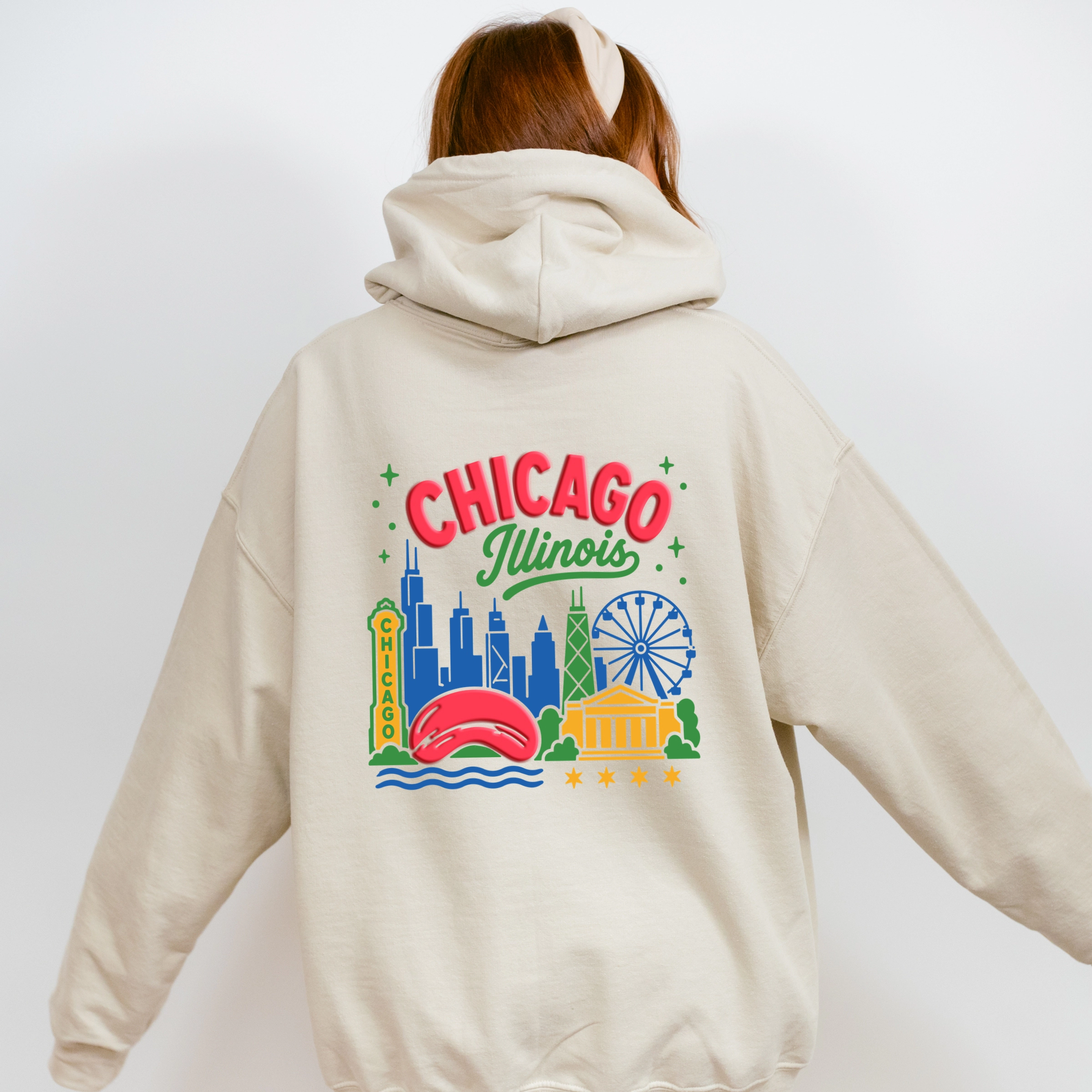 Simply Sage Market - Women's Graphic Hoodie Chicago Vibrant Puff Print