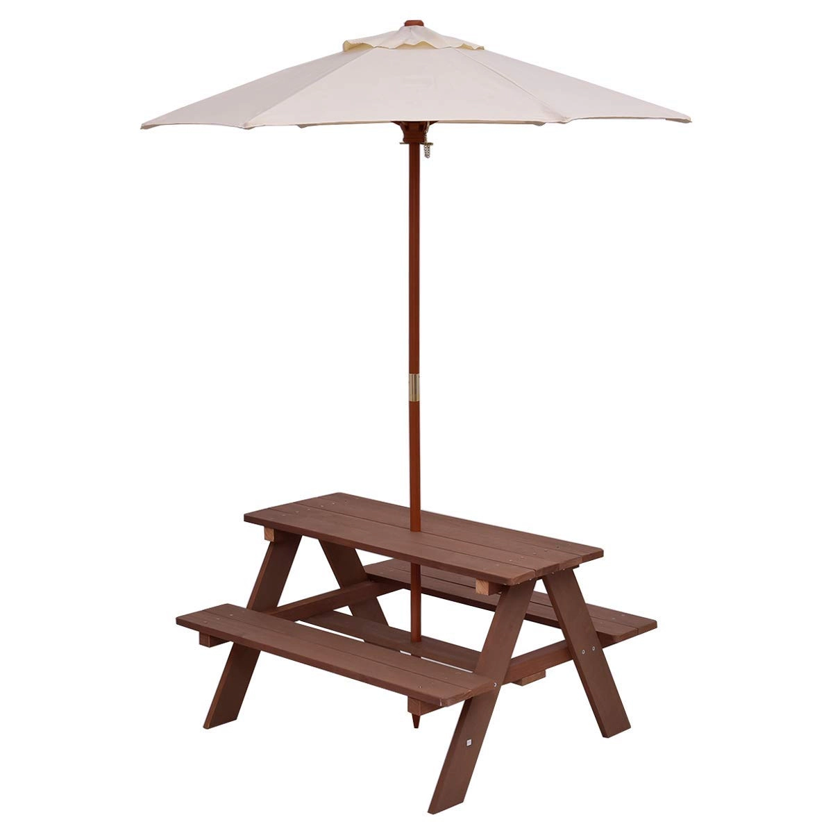 SUGIFT Outdoor 4-Seat Kids Picnic Table and Bench Set with Detachable Umbrella 135-lb Table Capacity Multicolor/Brown