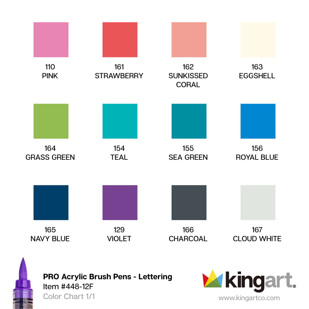 KINGART PRO Acrylic Brush Pens - 12 Lettering Colors