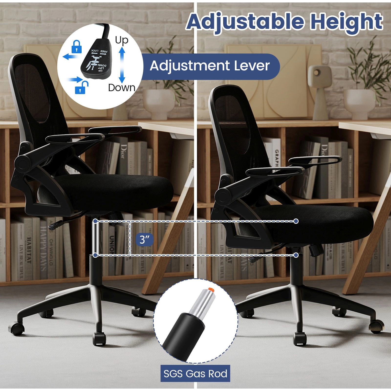 SlickBlue Ergonomic Office Chair with Mesh Back and Flip Arms