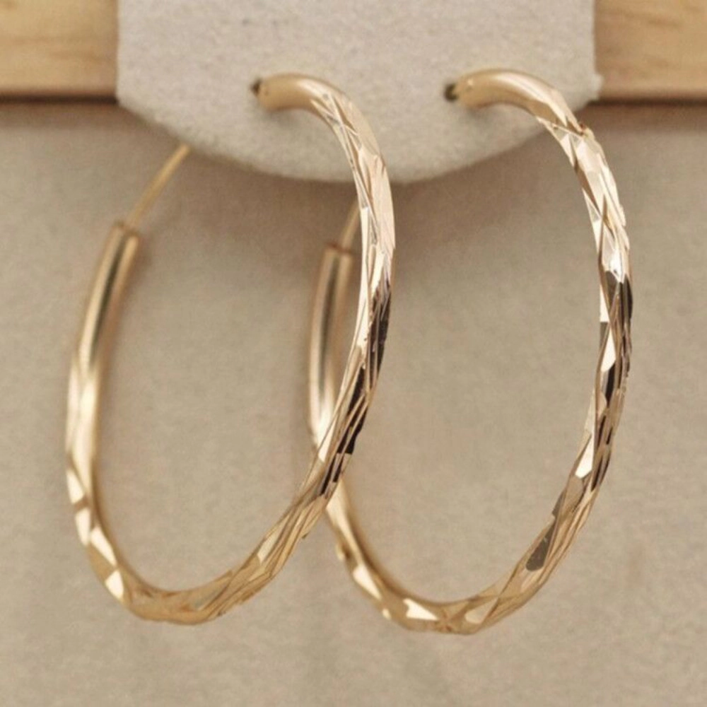Faceted Twisted Textured Oval Hoop Earrings for Women