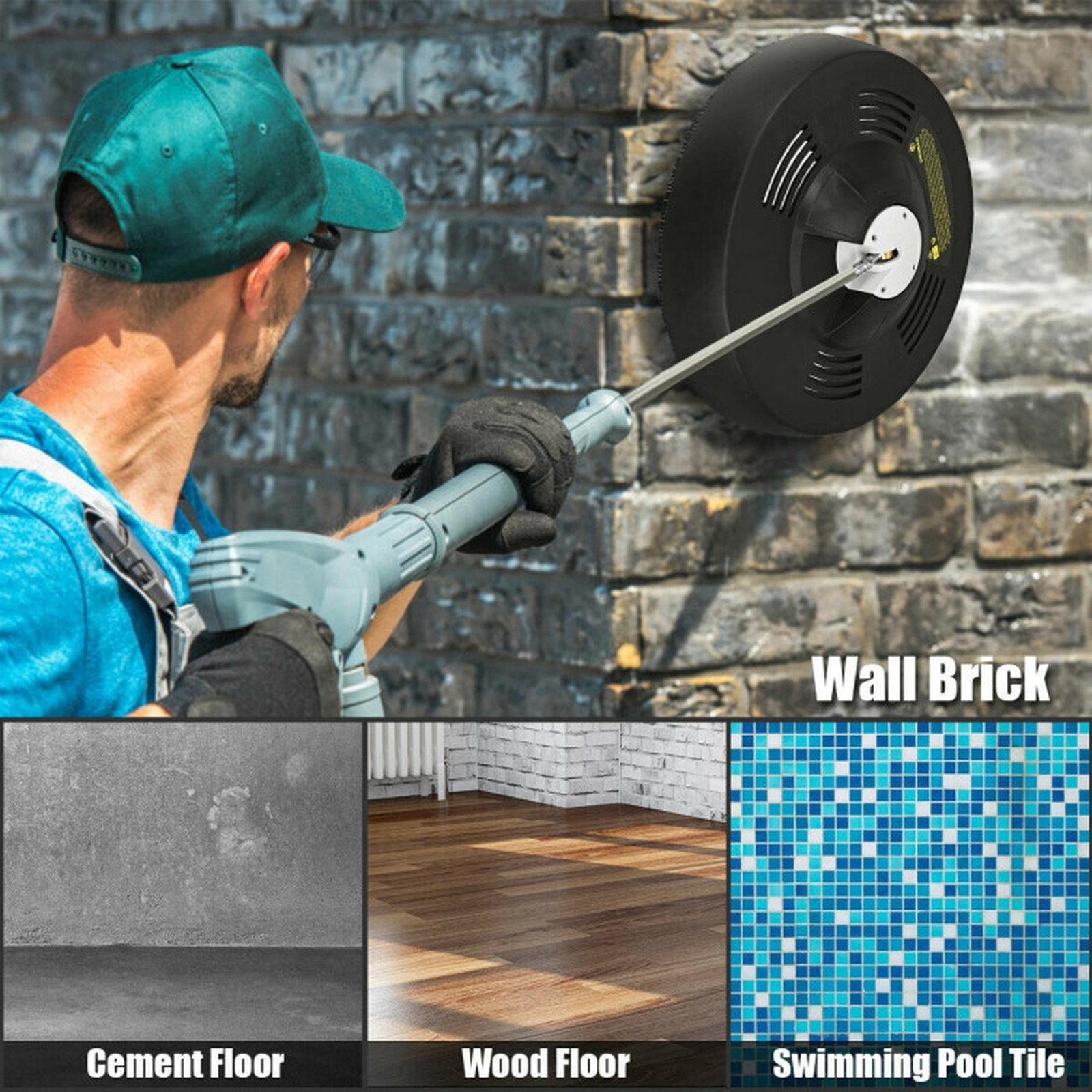SUGIFT Black Pressure Washer Surface Cleaner Attachment with 2 Rotating Nozzles 3000-PSI 16-in Dia 5.5-in H