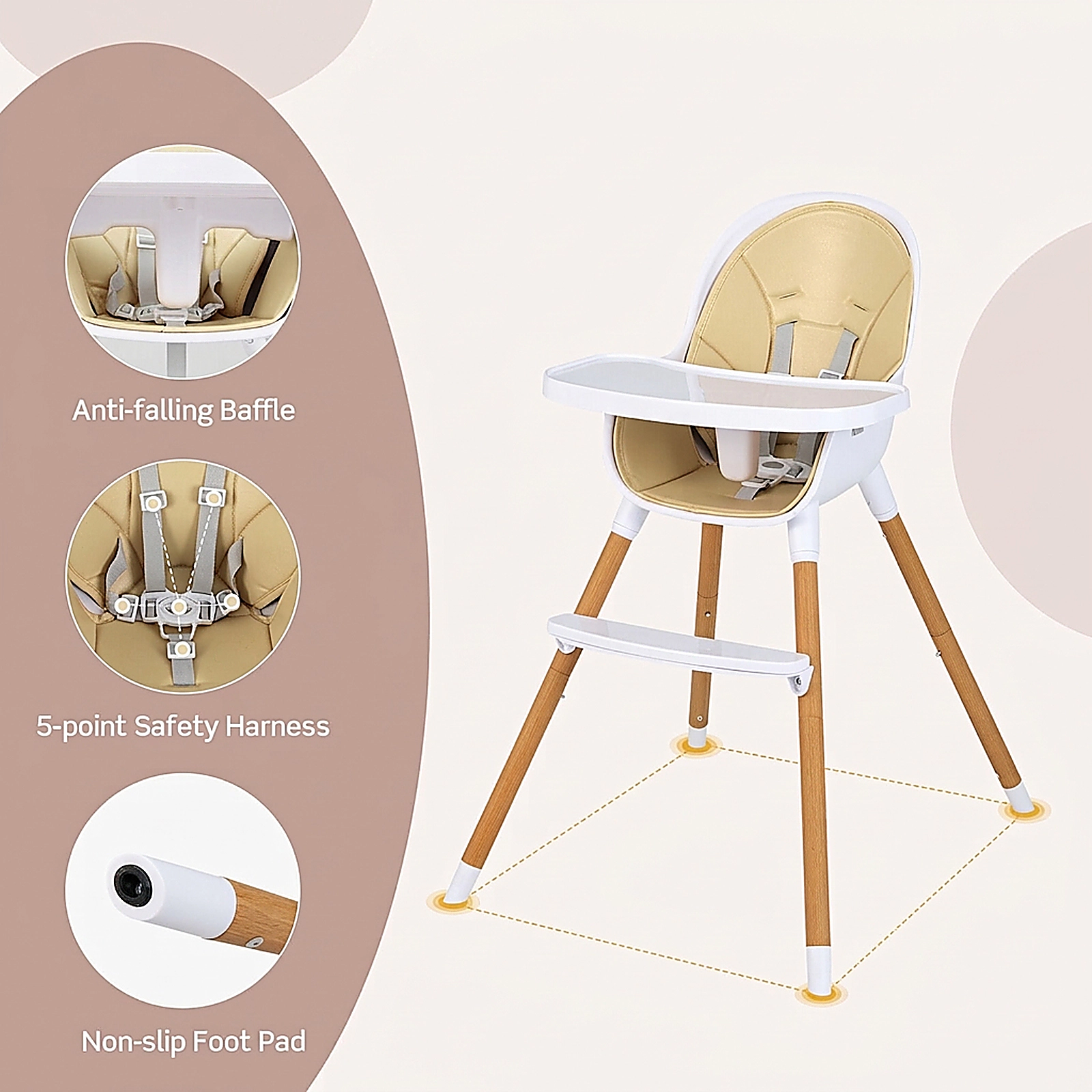 SUGIFT Beige 4-in-1 Convertible Baby High Chair with Tool Free Detachable Legs and Adjustable Tray 36-in Tall