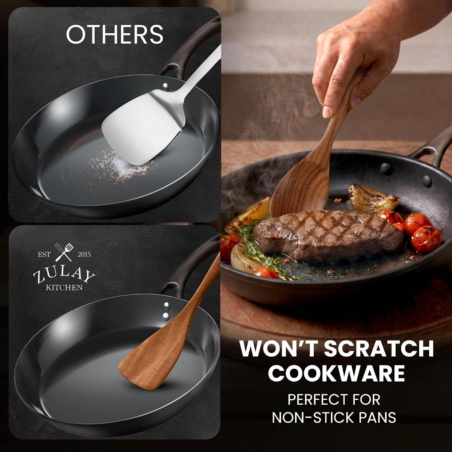 Zulay Kitchen 6-Piece Wooden Cooking Spoons Set with Comfort Grip