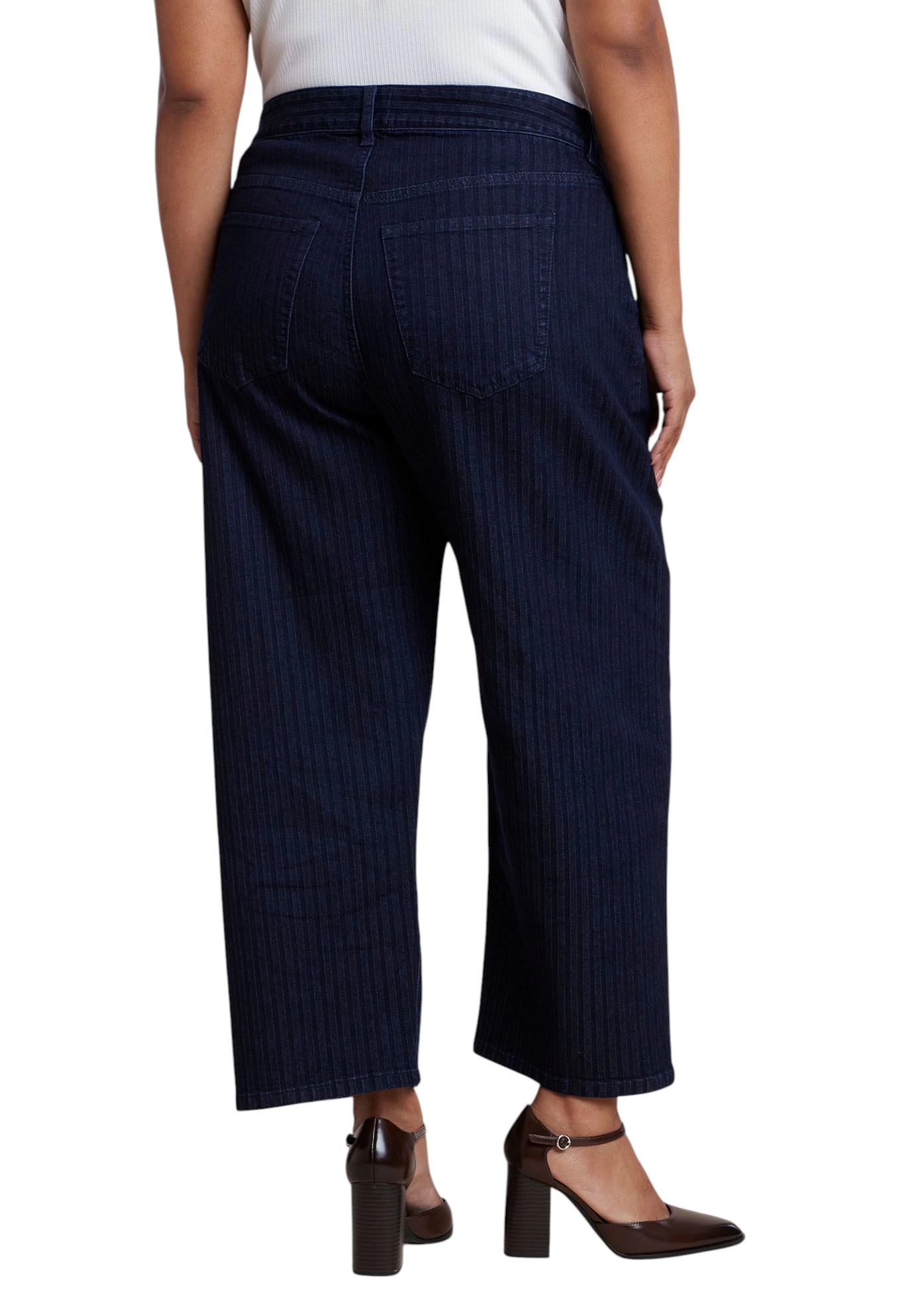 ELOQUII Women's Plus Striped Straight-Leg Ankle Jean