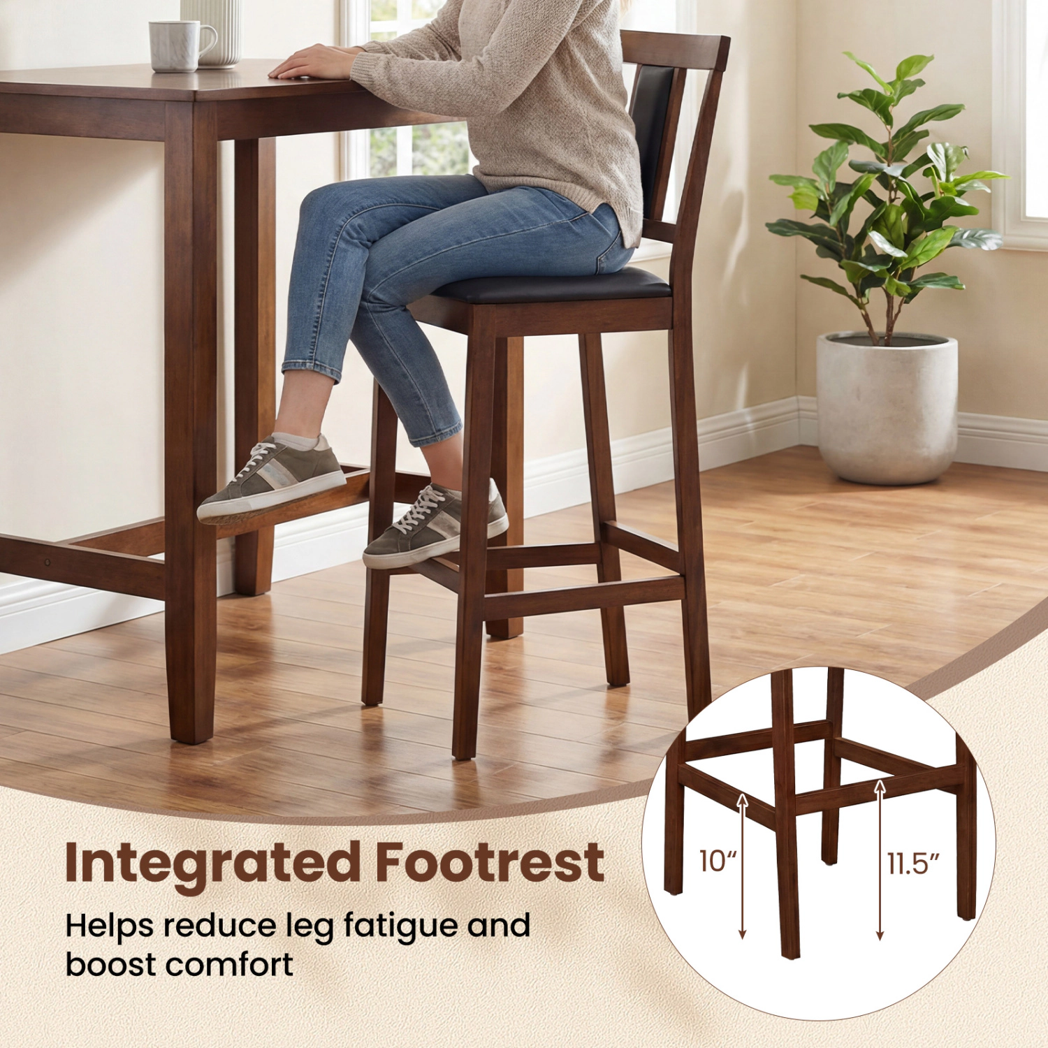 LJG Set of 4 Upholstered Barstool 29.5 Inch Bar Height with Solid Rubber Wood Frame