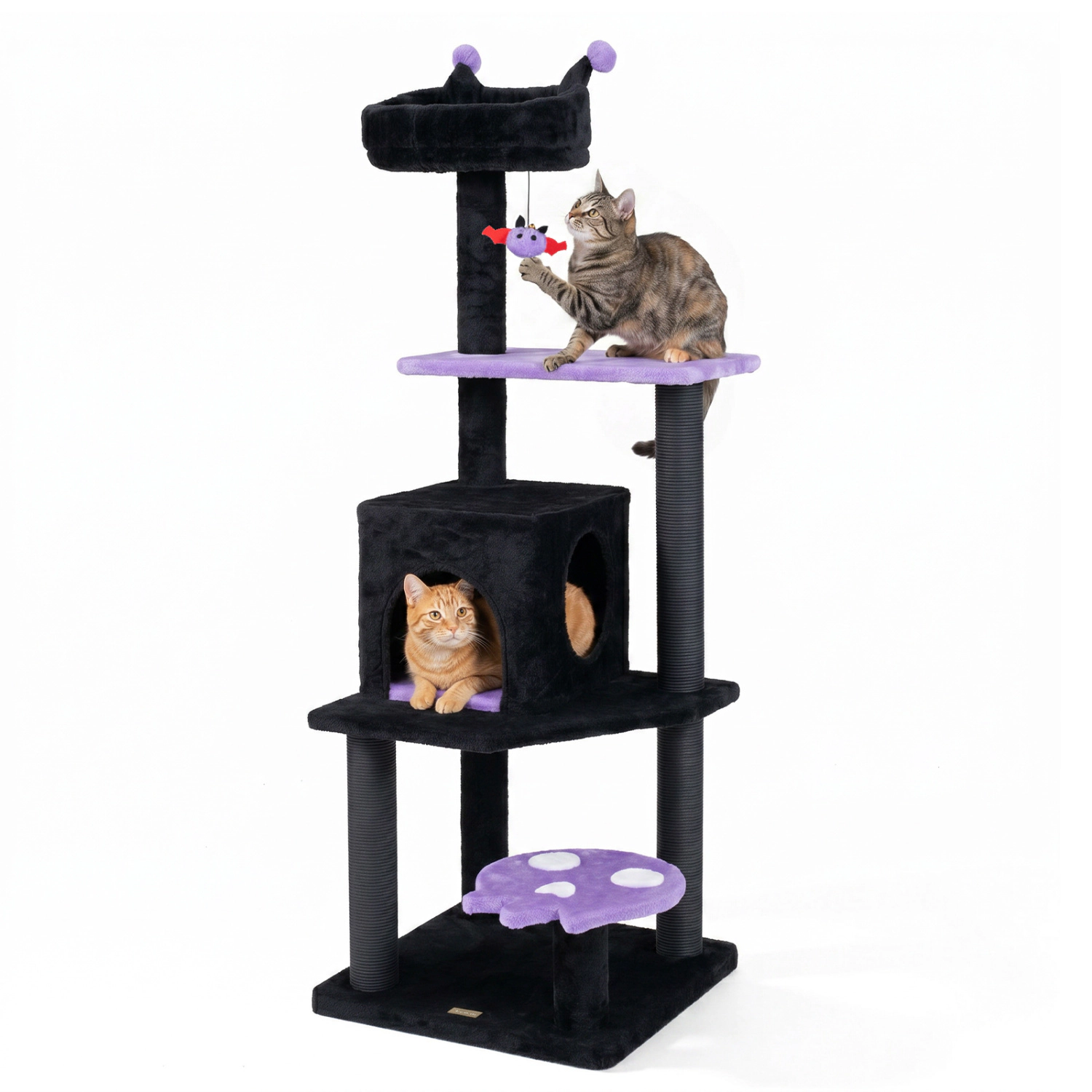 LJG 57" Spooky Cat Tower with Padded Perch and Spider-Shaped Hanging Toy