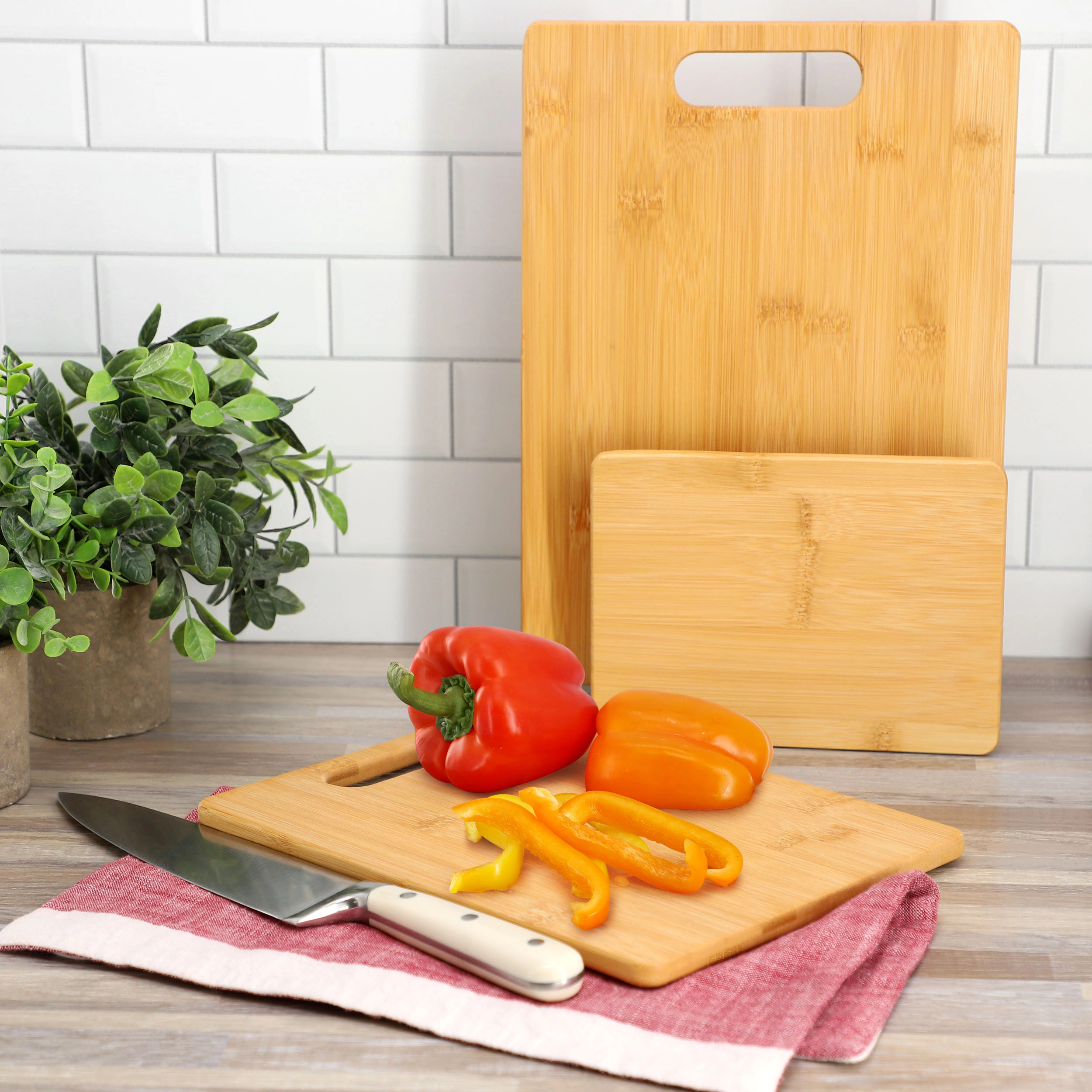MegaChef 3 Piece 8 Inch, 11 Inch, and 13 Inch Bamboo Wood Cutting Board Set