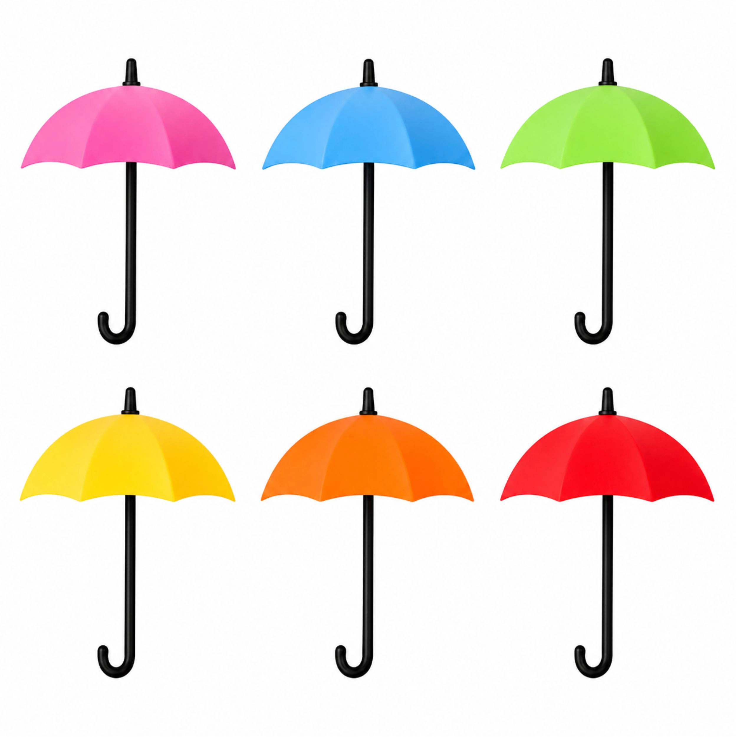Home Collection Pack of 6 Umbrella Wall Hooks Colorful Decorative Key Holder Set