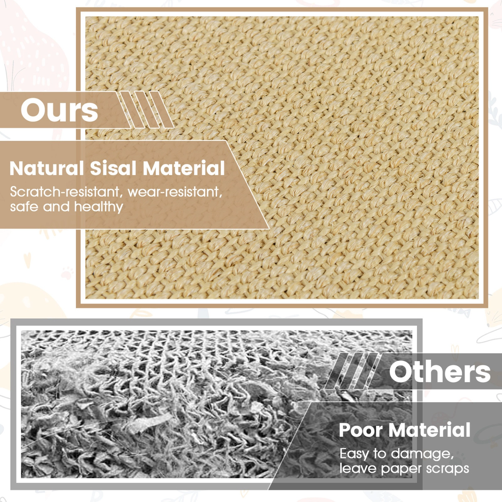 SUGIFT Self-Adhesive Sisal Cat Scratcher Mat Set 16 x 12 in & 24 x 16 in 6-Piece Cat Tree Accessory