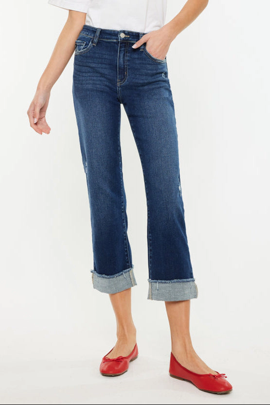 KanCan Women's Essentials High Rise Cropped Straight Leg Jeans Irma