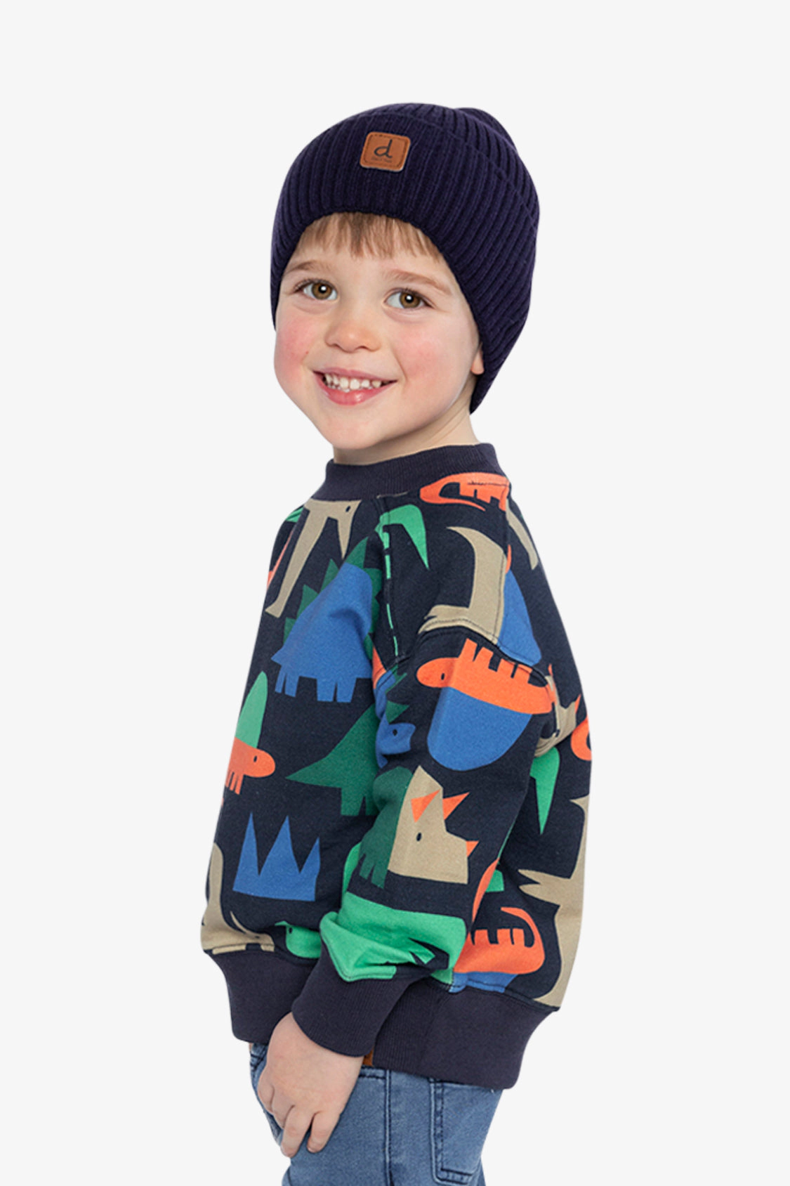 Deux par Boys Fleece Crewneck Dinosaur Print Sweatshirt