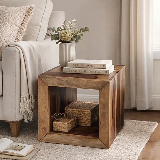 The Urban Port 16 Inch Cube Shape Rosewood Side Table With Cutout ...