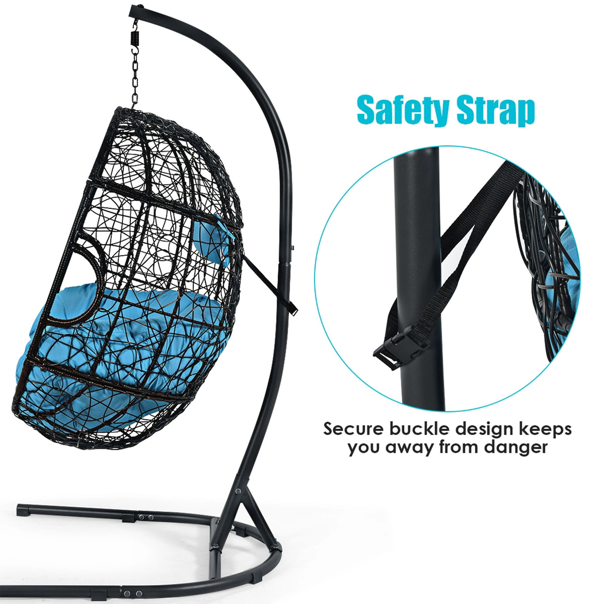 SUGIFT Blue Steel Stand and Pillow Hanging Cushioned Egg Hammock Chair