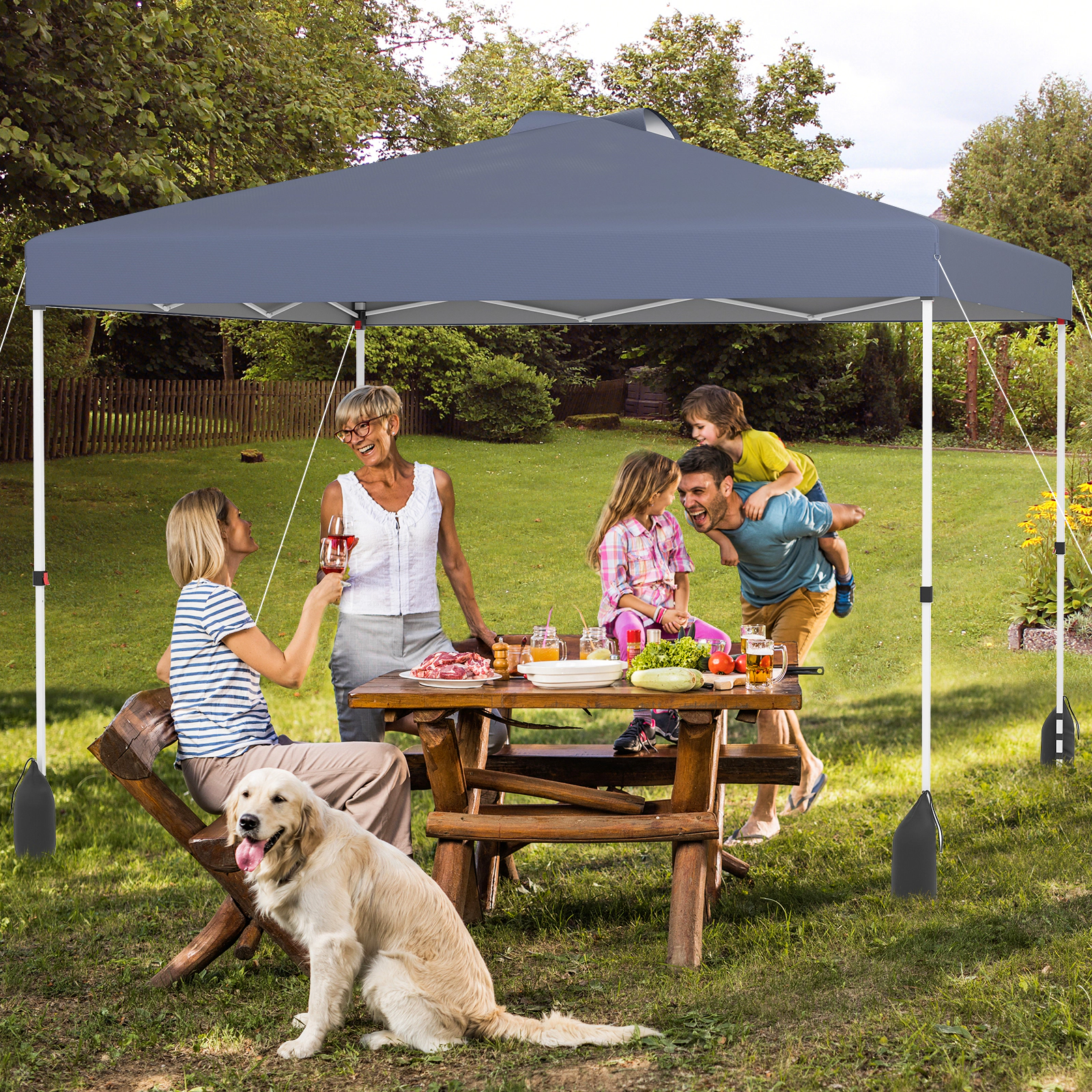 LJG 10 x FT Pop up Canopy Tent with 1 Sidewall and Wheeled Bag
