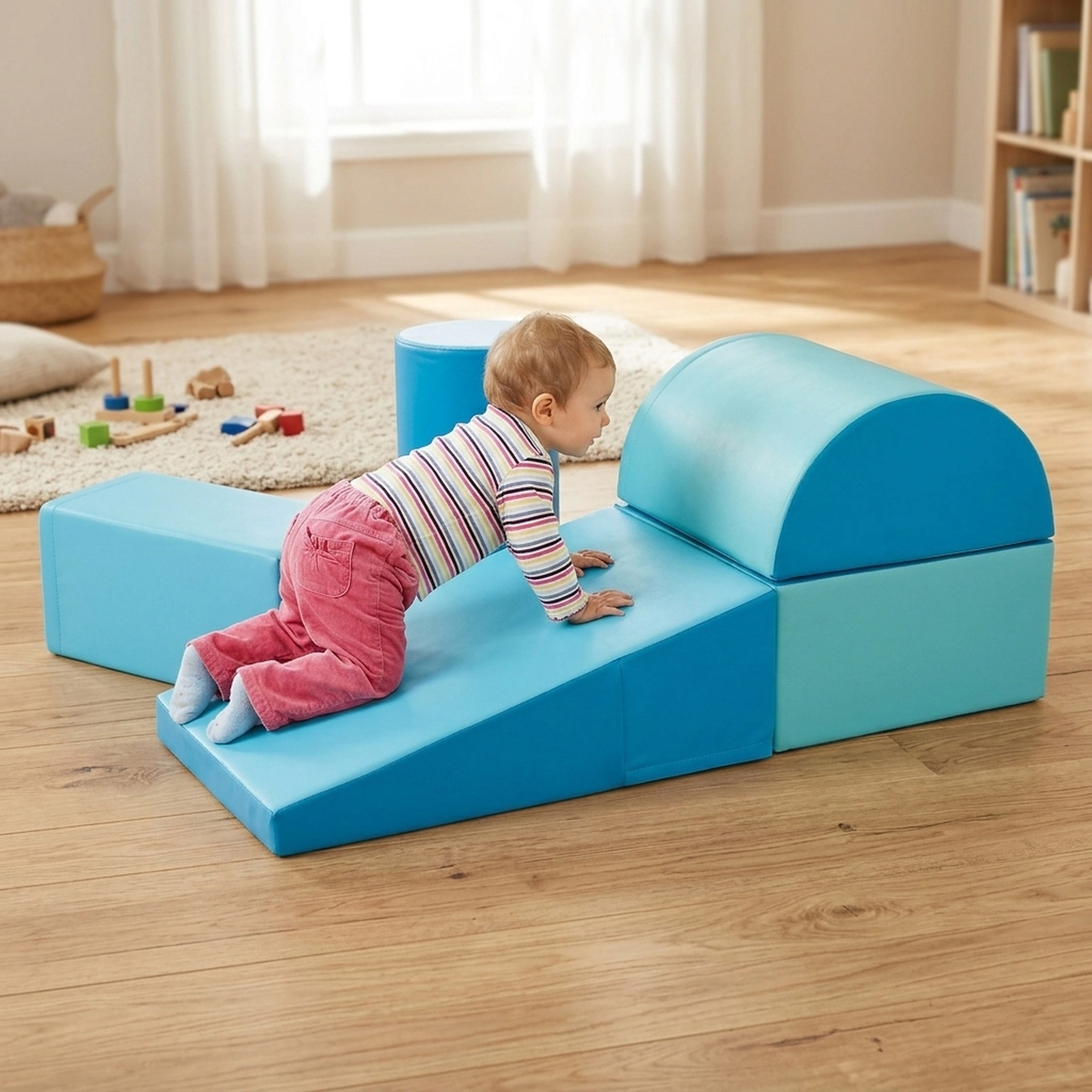 5-Piece Foam Climbing Blocks for Toddlers Soft Play Climb and Crawl Activity Set Waterproof PU Cover Indoor Navy