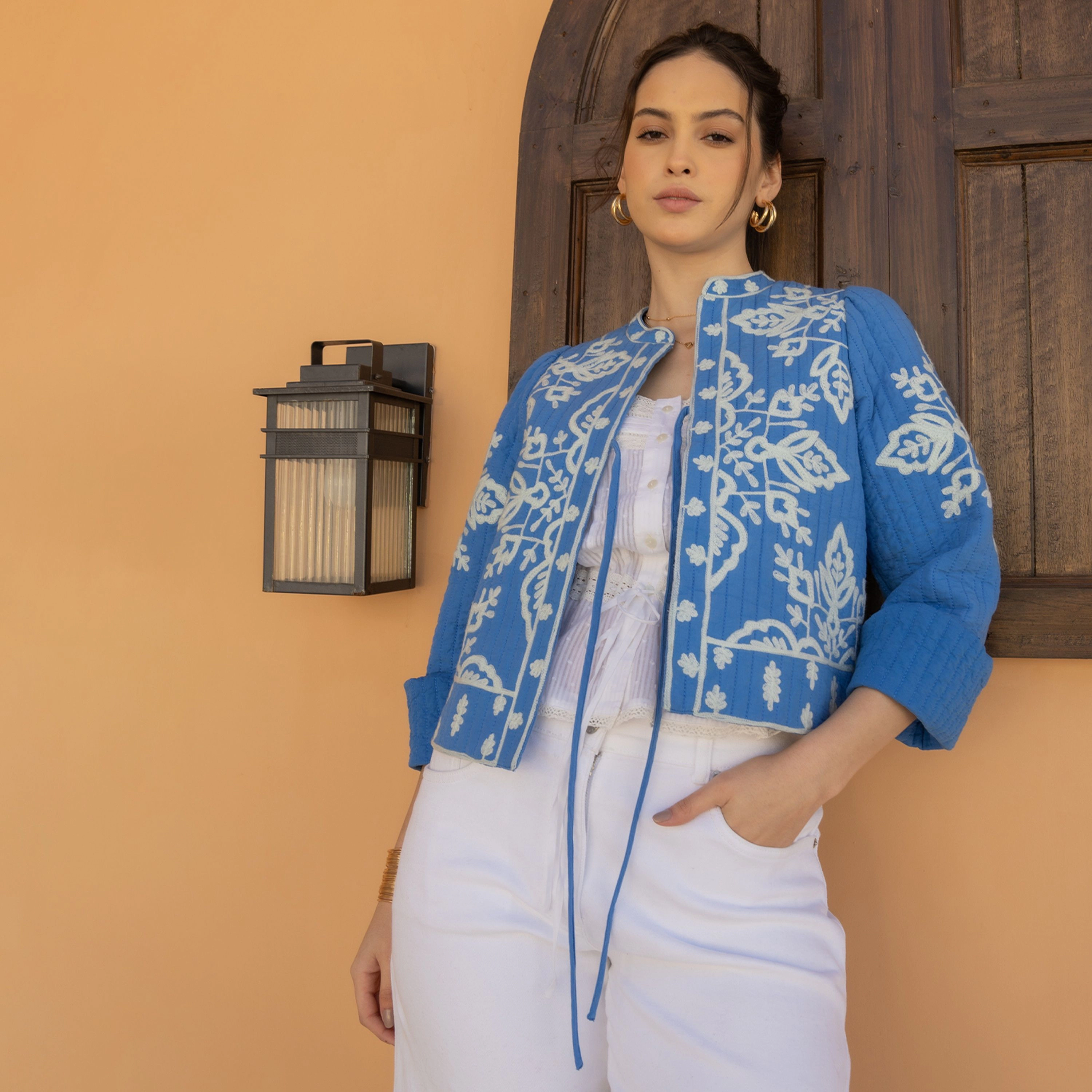 Rose & Nancy Women's Lori Blue Embroidered Quilted Jacket