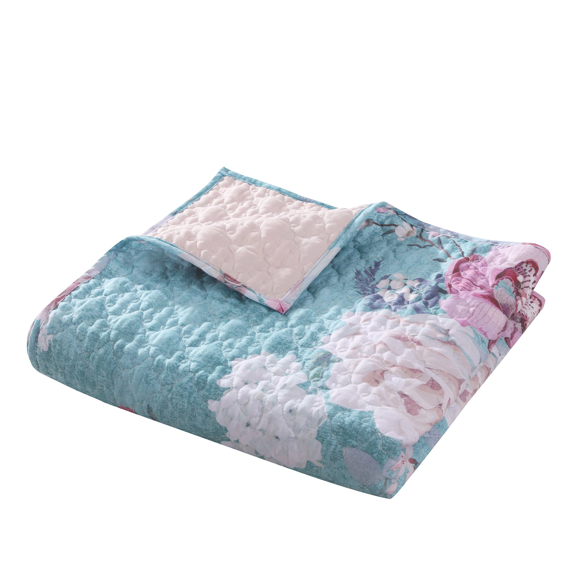 Greenland Home Fashions Barefoot Bungalow Avril Floral Patterns Digitally Printed Throw Blanket 50"x60" Turquoise Blue